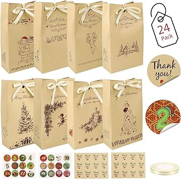 Regali Di Natale Alimentari.Gafild Sacchettini Di Carta 24 Pezzi Sacchettini Carta Kraft Piccoli Natale Scatole Regalo Natalizie Con 48 Adesivi Utilizzato Per Regali Alimenti Dolci Caramella Matrimonio Battesimo Compleanno Amazon It Giochi E Giocattoli
