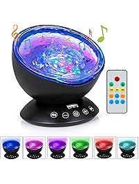 Cynkie Ocean Wave Night Light Projector 12 LED & 7 Colors Kids Night Light with Built-in Mini Music Player and Remote Control for Living Room Bedroom