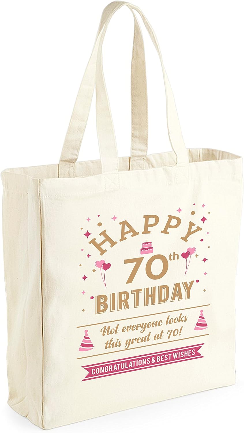 D Design Invent Print! 70th Birthday Tote Bag Keepsake Funny Gift For Women Ladies Novelty Gift Shopping Bag Present for 70 (Natural)