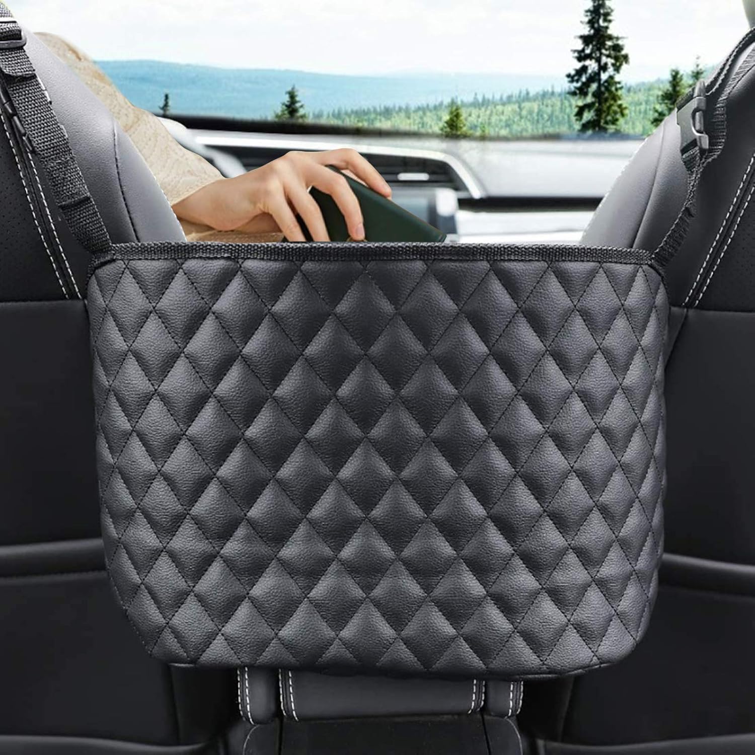 Car Handbag Holder, CAMTOA Leather Car Seat Back Organizer & Storage Pocket Net Bag, Hanging Storage Bag Between Car Seats, Barrier of Backseat Pet: Home & Kitchen