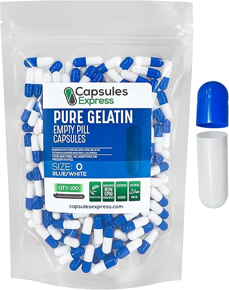 blue and white capsule