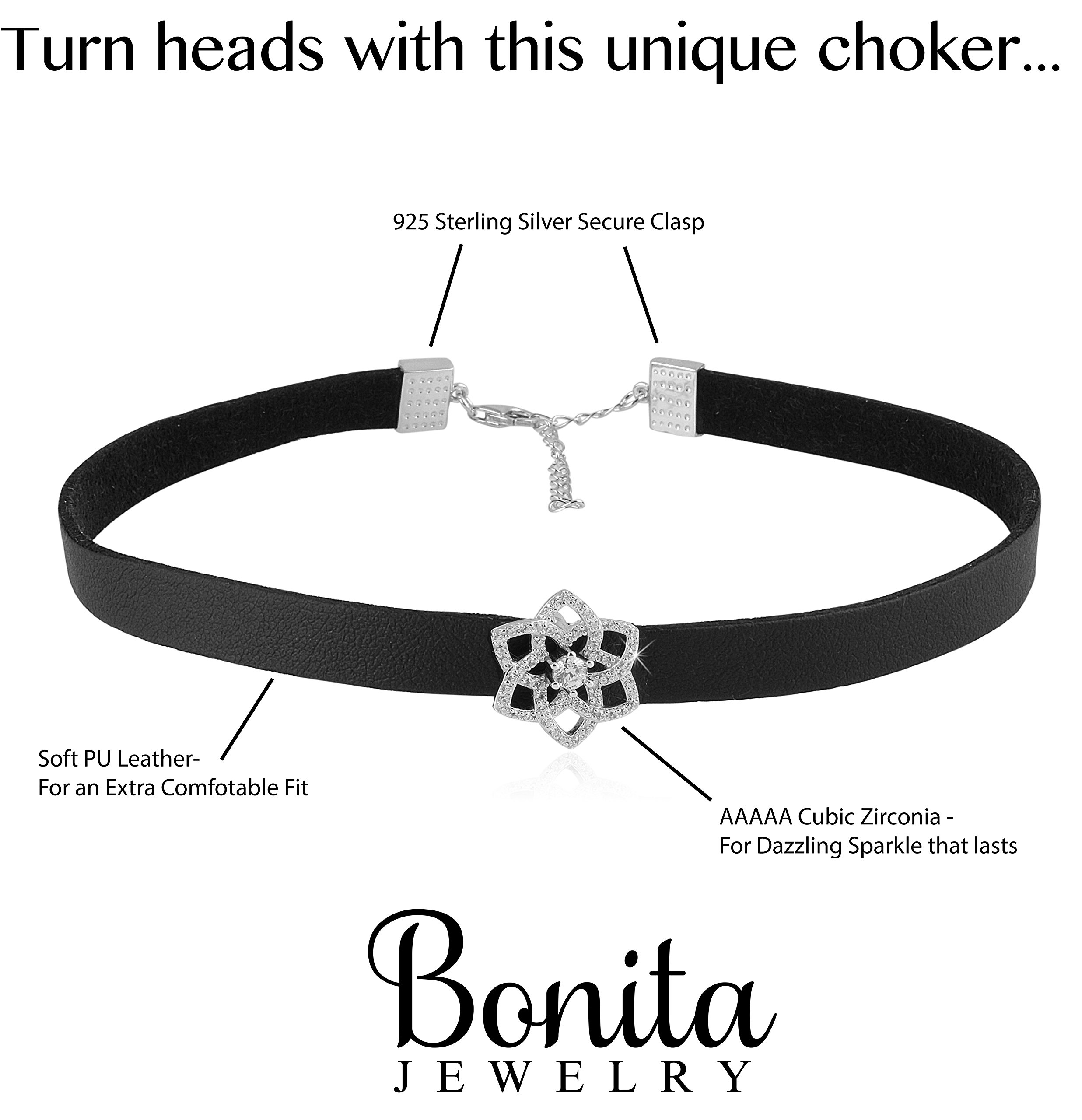 Choker Necklace For Women- With Sterling Silver and Cubic Zirconia Flower Pendant