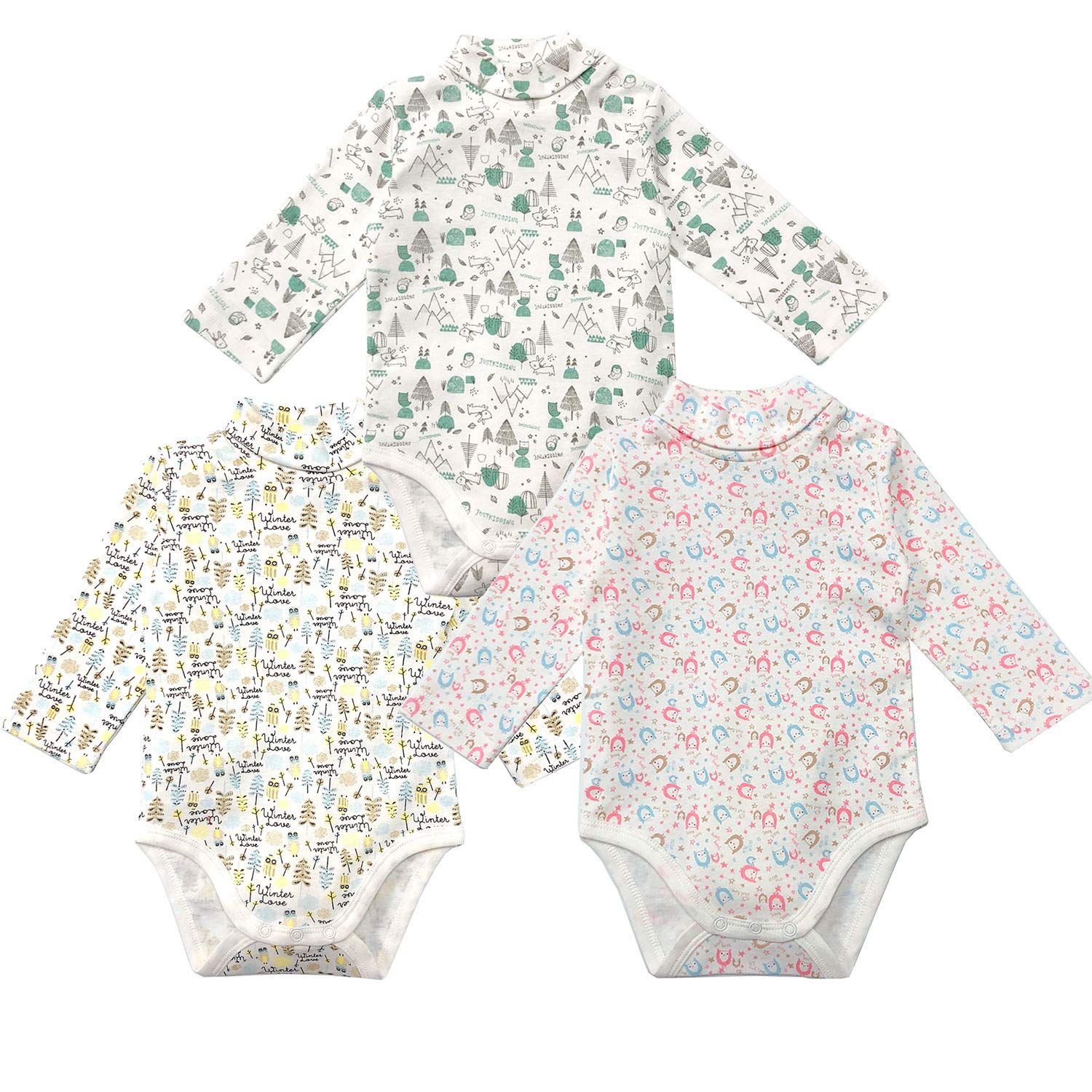 Infant Baby Boys Girls Long Sleeves Onesies Cotton Turtle-Neck Bodysuit Fall Winter Cloths Outfit