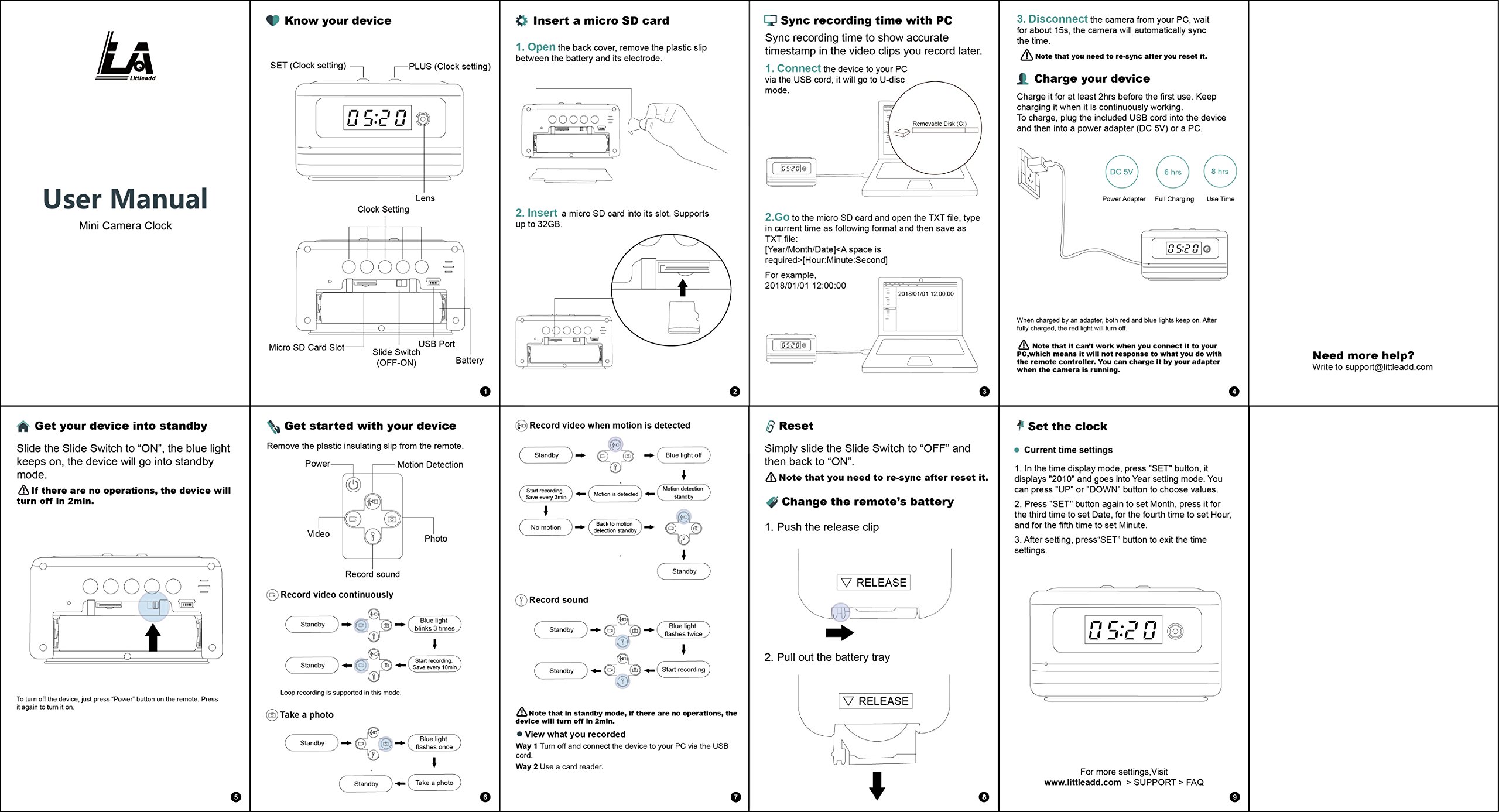 Littleadd Hidden Camera Alarm Clock 1080P Full HD Spy Camera Motion Detection Activated Loop Video Recording Remote Control Security Camera Nanny Cam