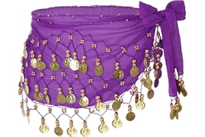 Jmkcoz Women Belly Dance Hip Scarf with Sequins Coins, Belly Dancing Skirts Wrap for Bellydance Halloween Performance Costume