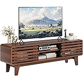 Luoxiao TV Stand for 55/60/65 inch TV Mid Century Modern Entertainment Center with Storage Shelves and Grille Sliding Doors, TV Media Console Television Stands for Living Room, Bedroom, Walnut