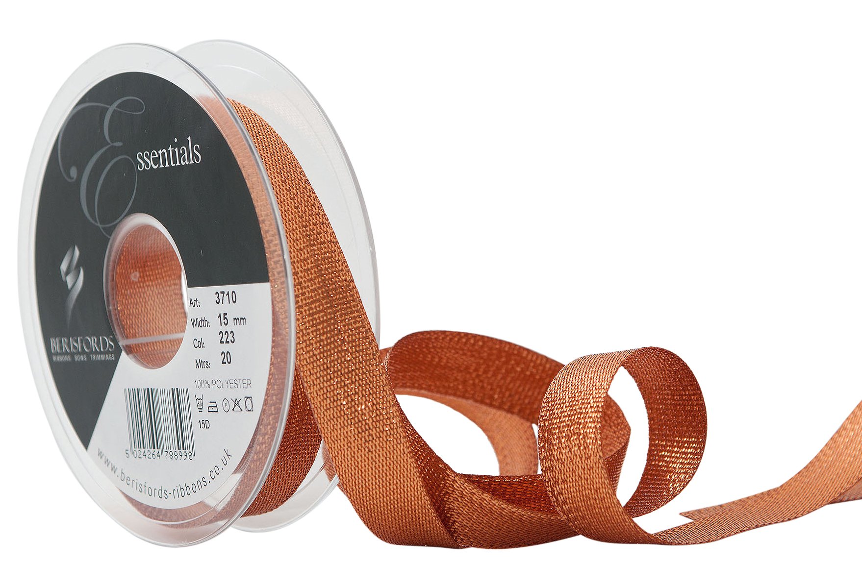 Berisfords Textured Metallic Ribbon, Copper, 15 mm