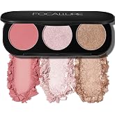 FOCALLURE Blush and Highlighter Palette,3 in 1 Makeup Powder, Cruelty-Free Matte, Shimmer Illuminator for a Glowing Look,#03