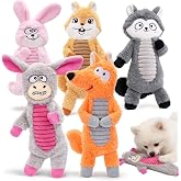 BluPup No Stuffing Dog Squeaky Toys Dogs Love These! | Crinkle &amp; Squeakers Keep Dogs Busy, 5 Pack Plush Animal Toys for Small Medium Large Dogs
