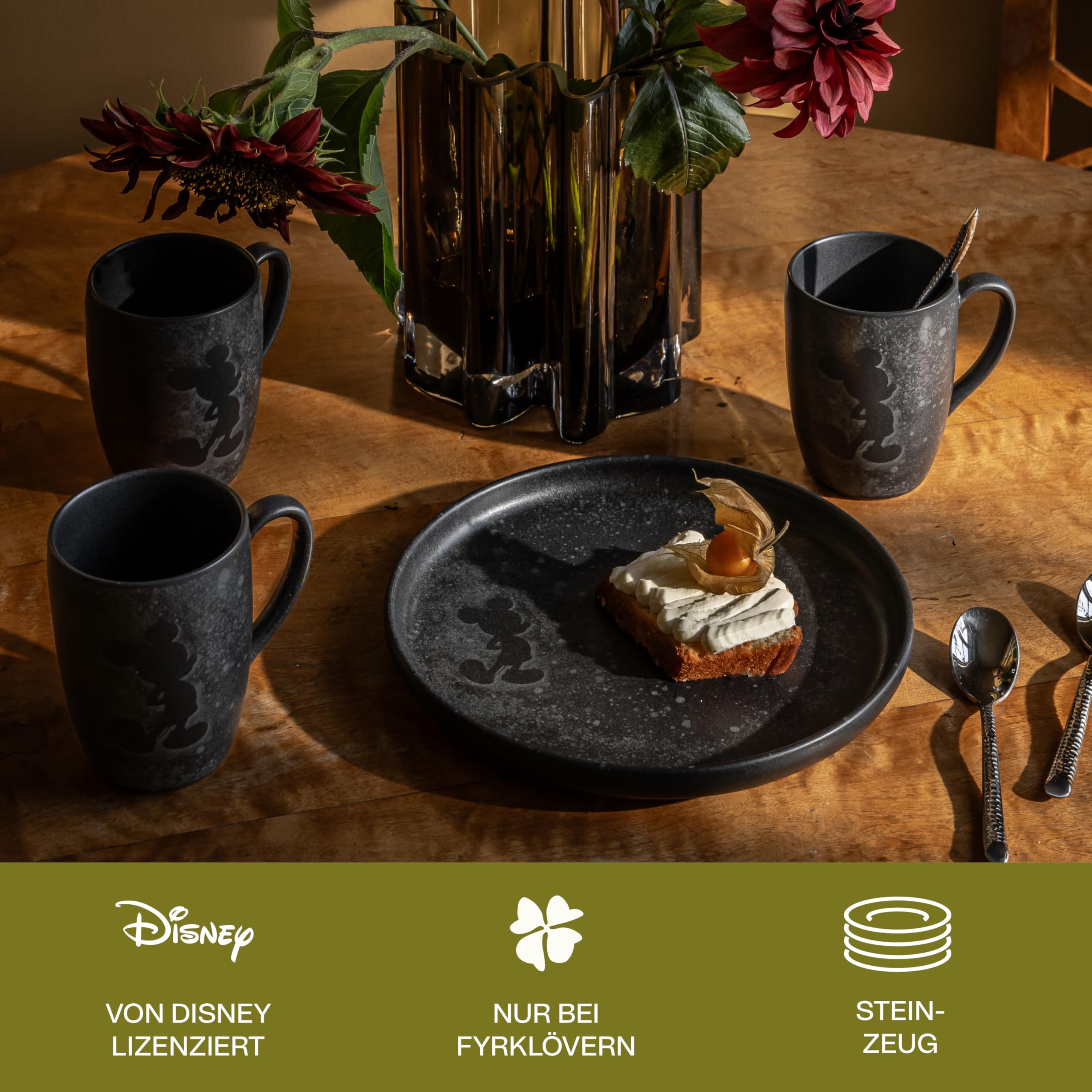 Fyrklövern Micky Maus Midnight Flacher Teller Disney, 4er-Set, 28 cm, Steinzeug, Spülmaschinenfest, Seidenmatte Glasur, Schwarz 3