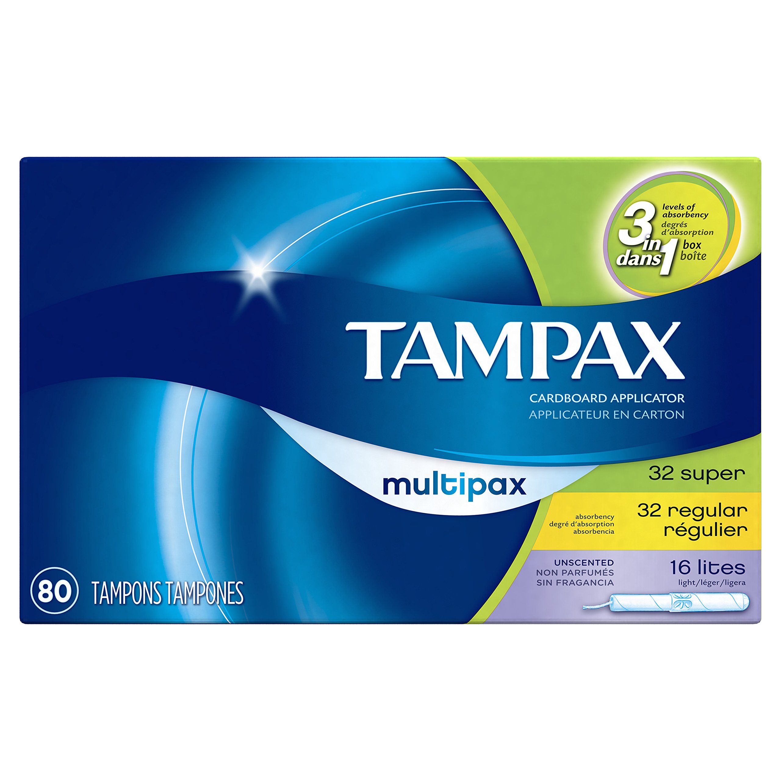 Tampax Cardboard Tampons, Multipack, Light/Regular/Super Absorbency