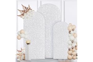 MODFUNS Silver Sparkle Arch Cover Sequin Arch Stand Cover 6&6.6&7.2ft Wedding Arch Cover Fitted Spandex Arch Cover Stretchy Arch Cover Covers for Arch Vintage Cover Fabric for Wedding