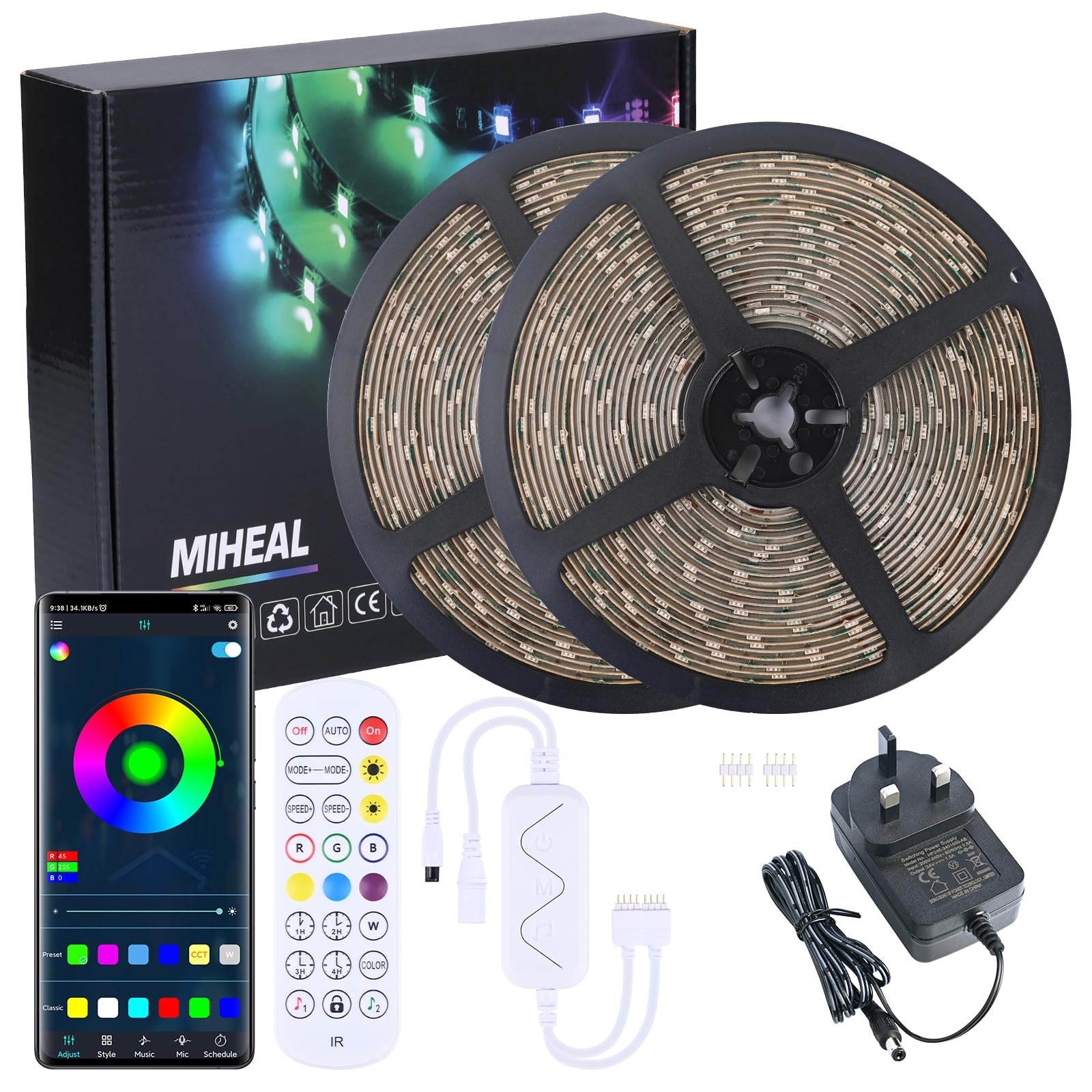 Ubanner Led Strip Lights Kit 20M 5050 SMD RGB Flexible LED Tape Lights with DC CE Power Supply RF Remote Controller for Under Cabinet Lighting Bedroom, Living Room