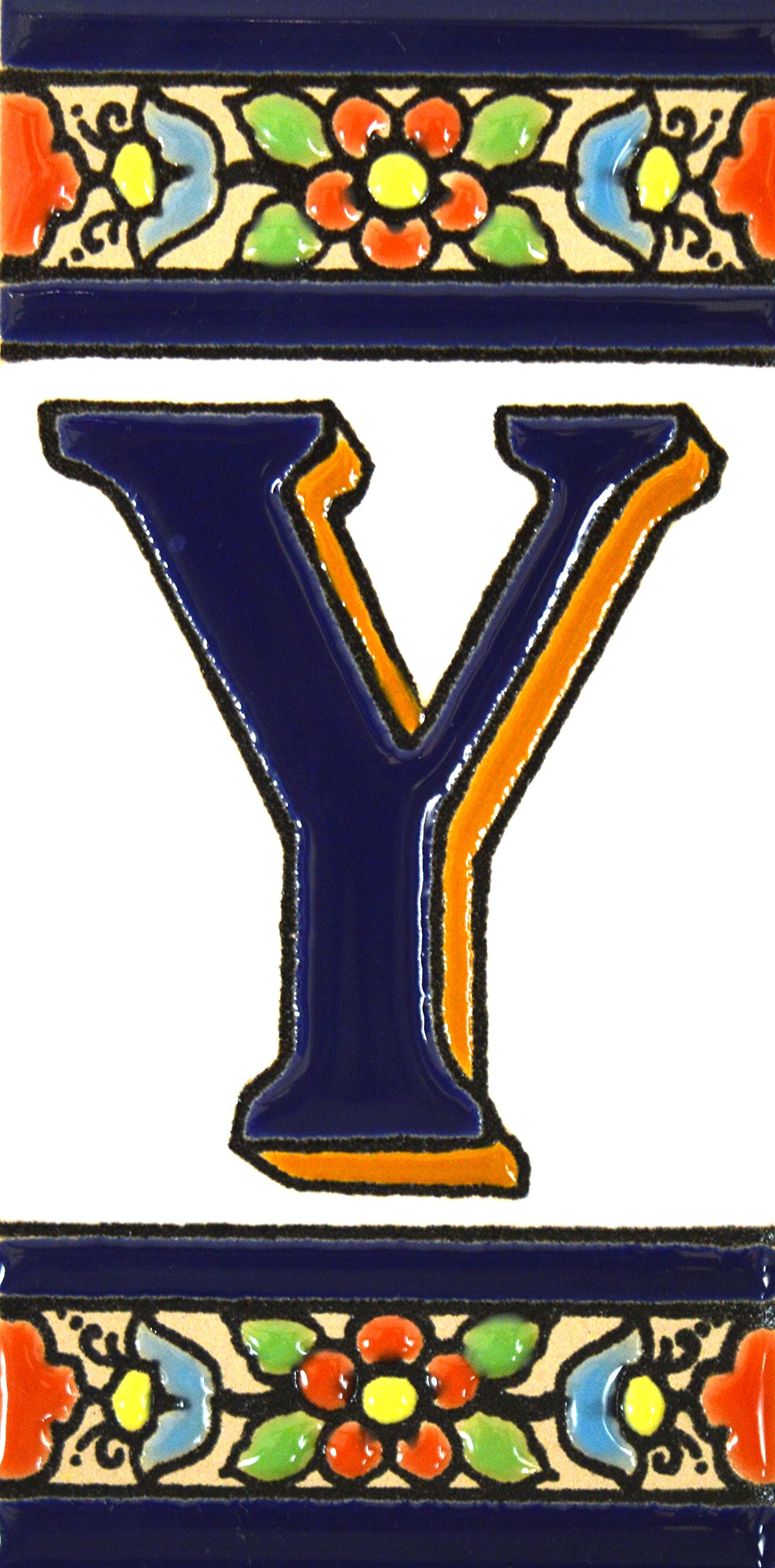 House letters 4 inch. Handpainted house letter tiles for signs, addresses and names. Address numbers for houses. House address numbers and letters. Design FLORES MEDIANO 4,29" x 2,13" (LETTER Y) — image 1