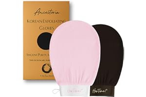 Ancestoria Korean Exfoliating Gloves for Shower, Pink and Black, 2-Pack, Deep Exfoliating Mitts for Body, Reusable and Chemical-Free, A HerTime2 Brand