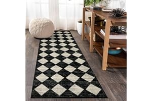 Lahome Washable Kitchen Runner Rug, 2x7 Black and White Hallway Runner Rugs with Rubber Backing Bathroom Runners, Moroccan Trellis Soft Non Slip Stain Resistance Carpet Runners for Entryway Bedside