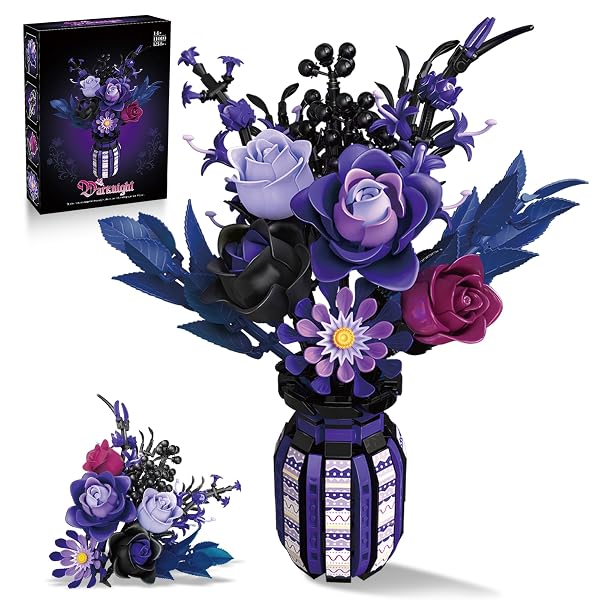 ZONECYTD FLOWERS BOUQUET BUILDING SET ROSES PURPLE BOTANICAL...