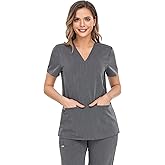 COMENII Scrubs for Women, 3 Pocket V-Neck Tailored Fit Workwear, Anti-Wrinkle Medical Scrub Tops Women