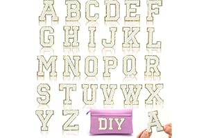 GETHPEN 26 Piece Self Adhesive Chenille Letter Patches Varsity Letter Patches A-Z Glitter Iron on Alphabet Patches for Clothing Jeans Backpacks Hat DIY Supplies (White)