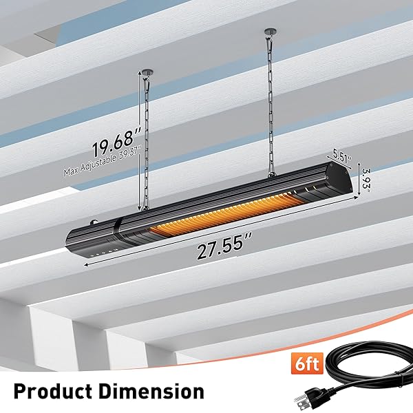 CEILING ELECTRIC OUTDOOR HEATER WIFI CONTROL WALL-MOUNTED HANGING PATIO 1500W INFRARED 9 HEAT LEVELS, 24H TIMERS, CARBON FIBER TUBE HEATING WALL HEATER FOR GAZEBO, BALCONY