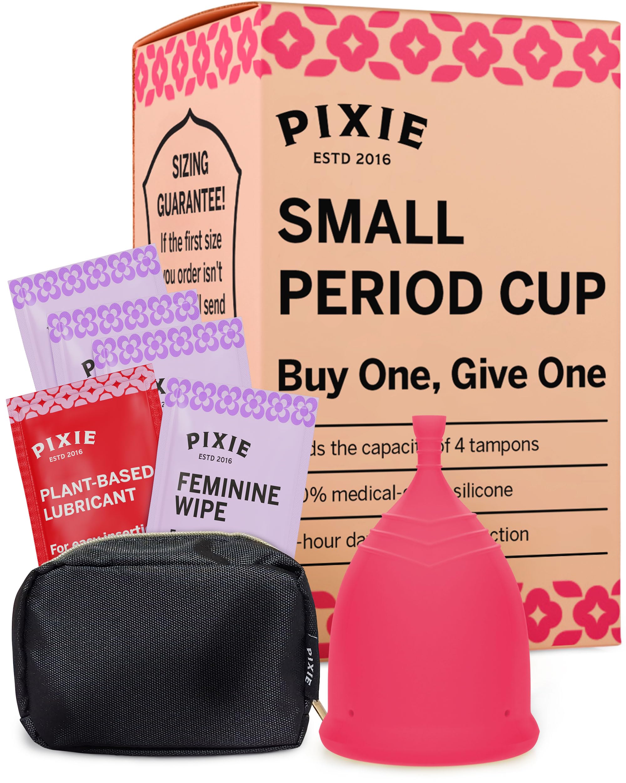 Pixie Menstrual Cup - No Metals or Toxins - 100% Medical-Grade Silicone - Ranked 1 for The Most Soft Reusable Period Cup - Wear 12 Hours - Tampon Alternative - Buy One We Give One (Small)