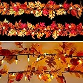 Fall Maple Leaf String Lights Plug in 120V UL Certified, Thanksgiving Decorations Fall Garland Lights String 8ft with Traditional 35 Incandescent Bulbs for Halloween Garland Fall Decor for Outdoor