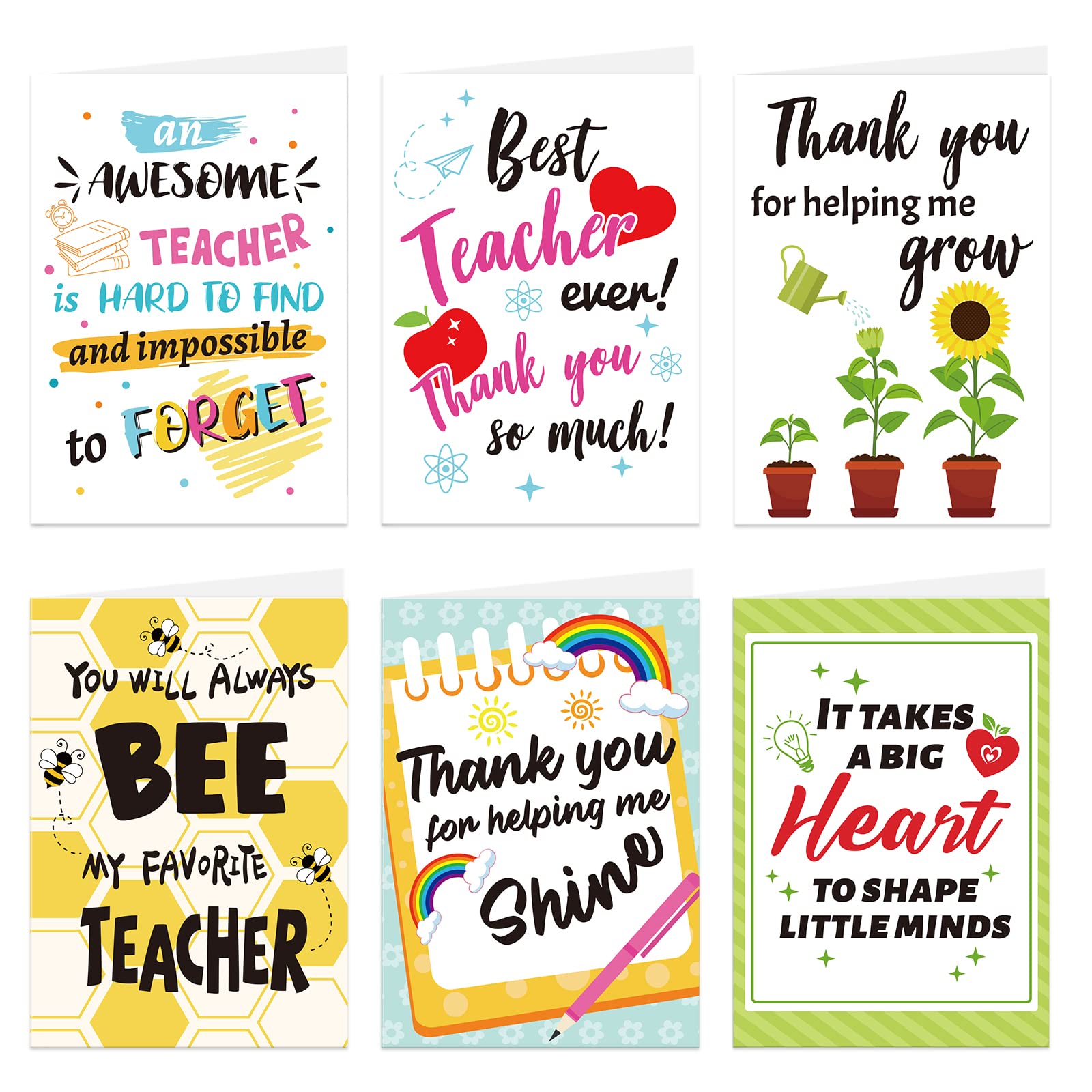 DPKOW Thank You Card for Teachers - Appreciation Greeting Cards with Envelopes for Leaving Teachers & Teaching Assistants, End of School & Retirement Gift