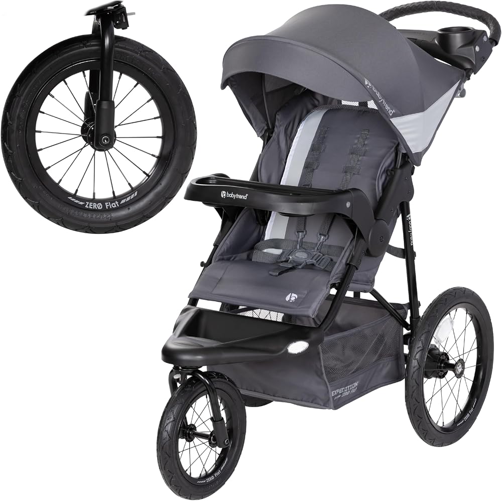 Baby Trend Expedition® Zero Flat Jogger with LED Lights, Dash Grey | Foldable Infant & Toddler Jogging Travel System with Sto