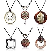 SAILIMUE 6Pcs Long Pendant Necklaces for Women Boho Vintage Wood Fall Sweater Necklaces Set Statement Feather Dragonfly Peace Sign Y Necklace Hippie Handmade Fashion Jewelry Accessories