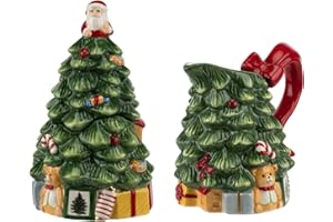 Spode Christmas Tree Sugar & Creamer Set - Figural Tree 7.4oz Creamer Jug & 5.3oz Lidded Sugar Jar - Festive Dolomite Holiday Tea and Coffee Set, Dishwasher Safe Ceramic Tableware Gift
