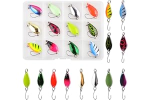 AGOOL Fishing Spoons Metal Fishing Lures for Trout,12pcs Trout Lures Single Hook Casting Lure Mini Fishing Jigs Trolling Spoon Lure for Bass Crappie Char Walleye Perch