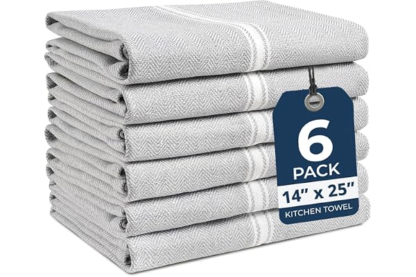 Kitchen Towel Set - 100% Cotton Towels, Reusable Dish Cloths, Grey Dish Towels for Kitchen, Soft Absorbent Tea Towels, Durabl