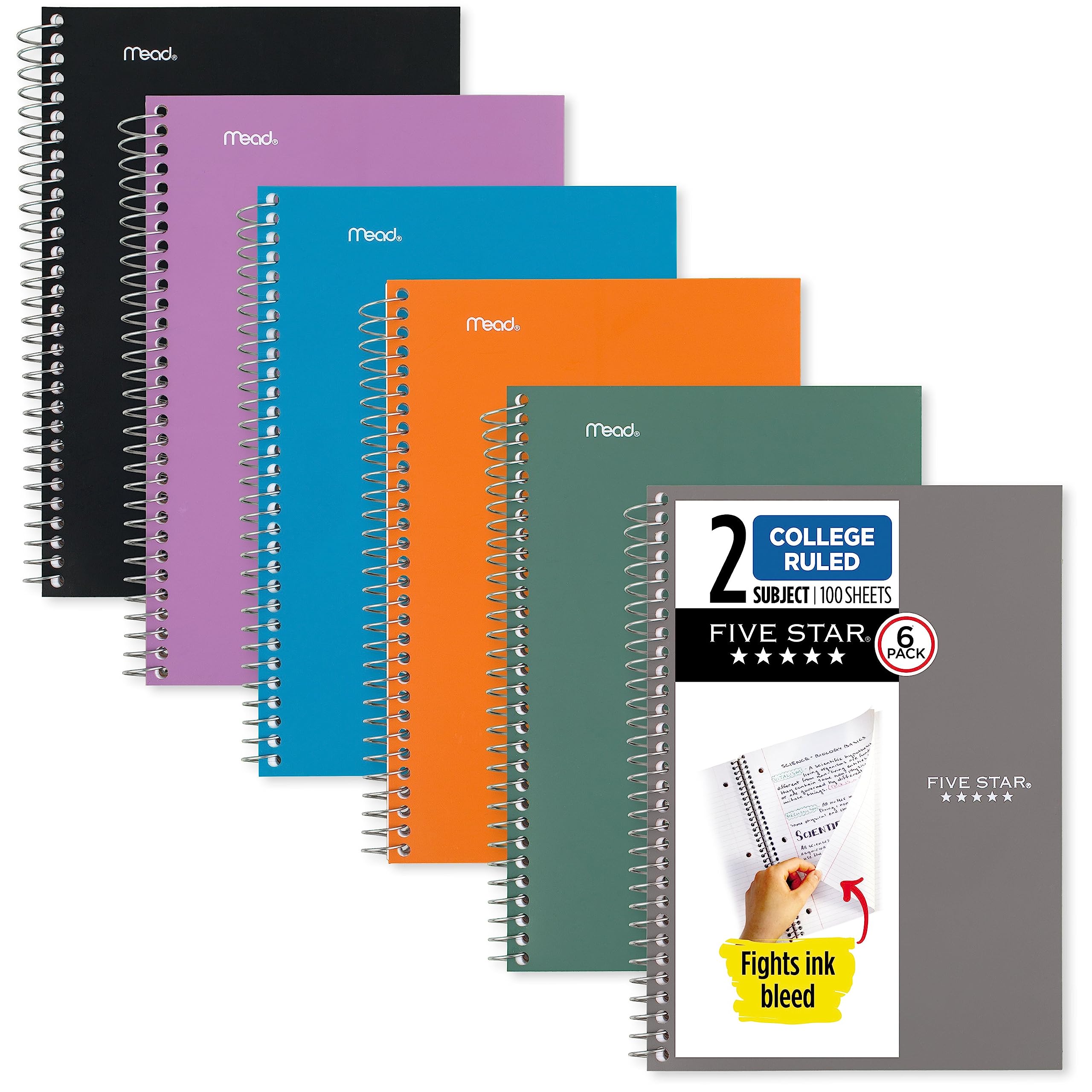 Five Star Small Spiral Notebooks, 6 Pack, 2-Subject, College Ruled Paper, 9-1/2" x 6", 100 Sheets, Assorted Colors (73711) โ image 1