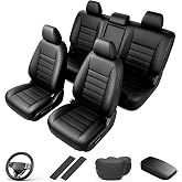 AOMSAZTO Custom Fit Seat Covers for Honda CRV 2023-2026 2027 Kit-Black | Faux Leather,Full Coverage,5-Piece Set, Includes Neck Pillows, Armrest Cover, Seat Belt &amp; steering Wheel Cover