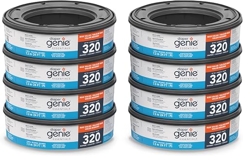 Diaper Genie Essentials Round Refill - Unscented Film Refills - Holds Up to 2,560 Newborn Diapers, For Complete and Expressions Pails, Blue, 8-Pack