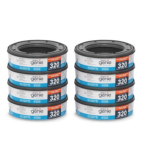 Diaper Genie Essentials Round Refill - Unscented Film Refills - Holds Up to 2,560 Newborn Diapers, For Complete and Expressions Pails, Blue, 8-Pack