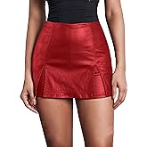 Avanova Women Faux Leather Slit Split Mini Skort High Rise Bodycon Short Skirt