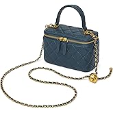 DORIS&JACKY Small Quilted Box Crossbody Purse For Women Designer Leather Mini Top Handle Pouch Bag With Metal Chain Strap