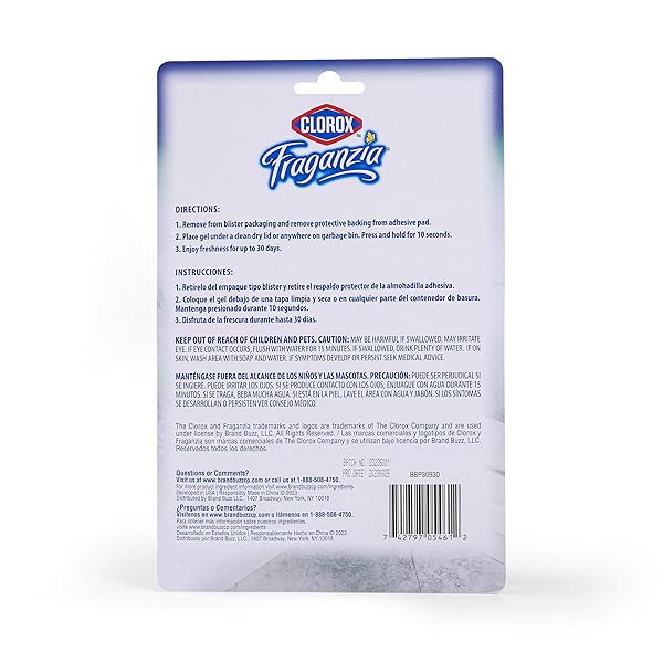CLOROX FRAGANZIA ADHESIVE GARBAGE CAN AIR FRESHENER GEL, LAVENDER WITH EUCALYPTUS SCENT – NO PLUG, STICK ON TRASH CAN DEODORIZER AND ODOR ABSORBER, GEL AIR FRESHENERS FOR HOME AND KITCHEN, 6 COUNT