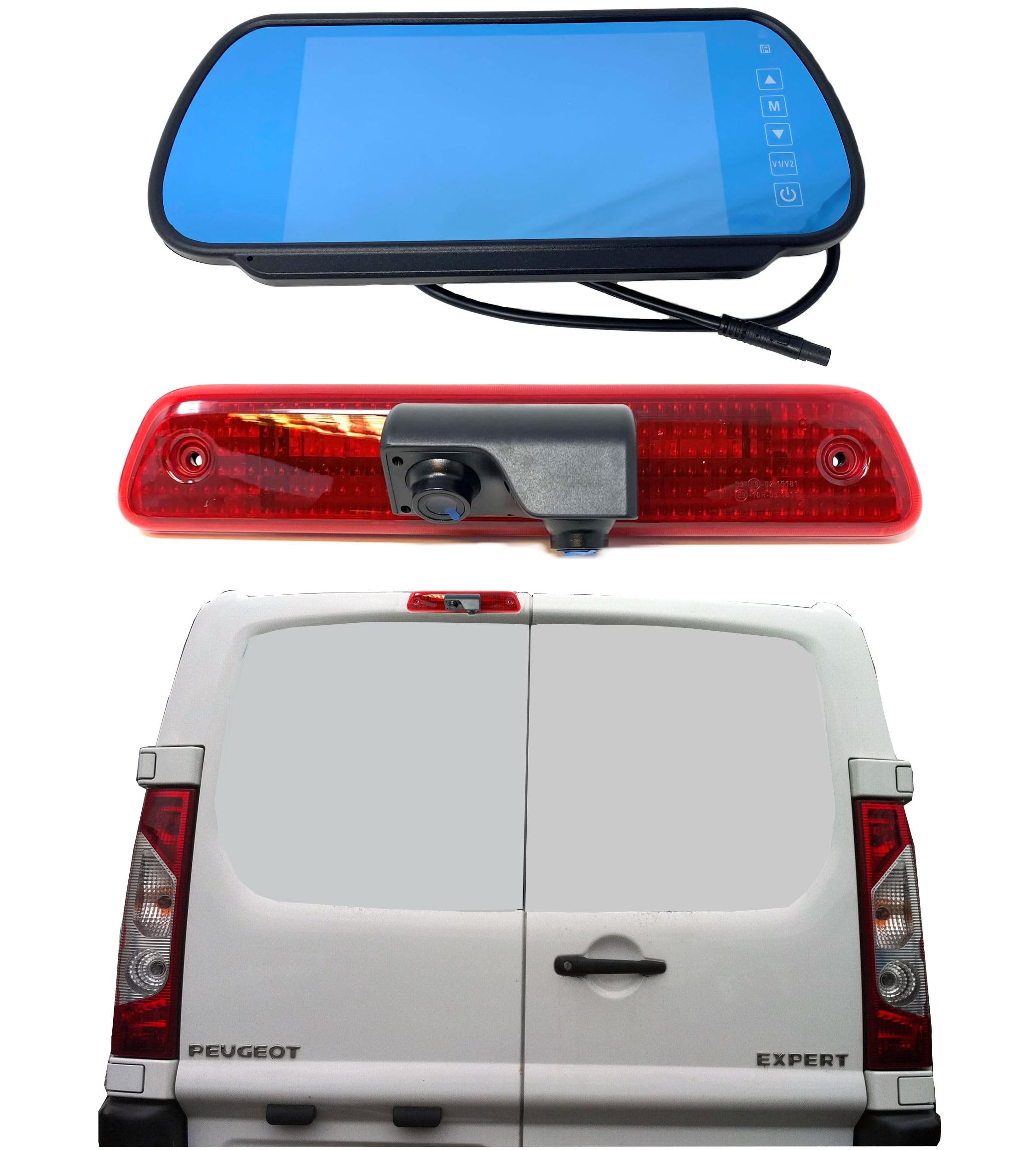 Dolphin Automotive Dual Twin Rear View Parking Camera, Fits Peugeot Expert Vans 2007-2016, 7'' Clip Over Mirror Monitor