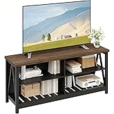 ChooChoo Farmhouse TV Stand for TVs up to 55 Inch, Modern Entertainment Center with 4 Open Shelves & Built-in Cable Holes, Media TV Console for Living Room, Bedroom, Black