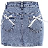 Floerns Girl's Cute Bow Denim Skirt Y2k Straight Pencil Jean Mini Skirt