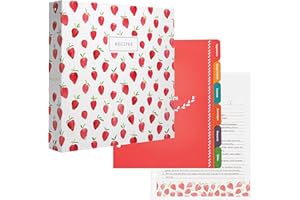 Jot & Mark 3 Ring Recipe Binder 8.5" x 11" | Full-Page with Clear Protective Sleeves and Color Printing Paper for Family Recipes (8.5"x11" Recipe Binder, Strawberry Wild)