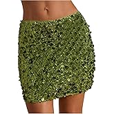 Floerns Women's Going Out Sparkly Sequin Mini Skirt Low Rise Beaded Date Night Glitter Skirt