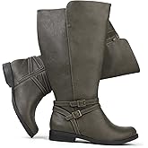 Chicblooms Women's Super Extra Wide Calf Side Zipper Double Buckle Knee High Riding Boots