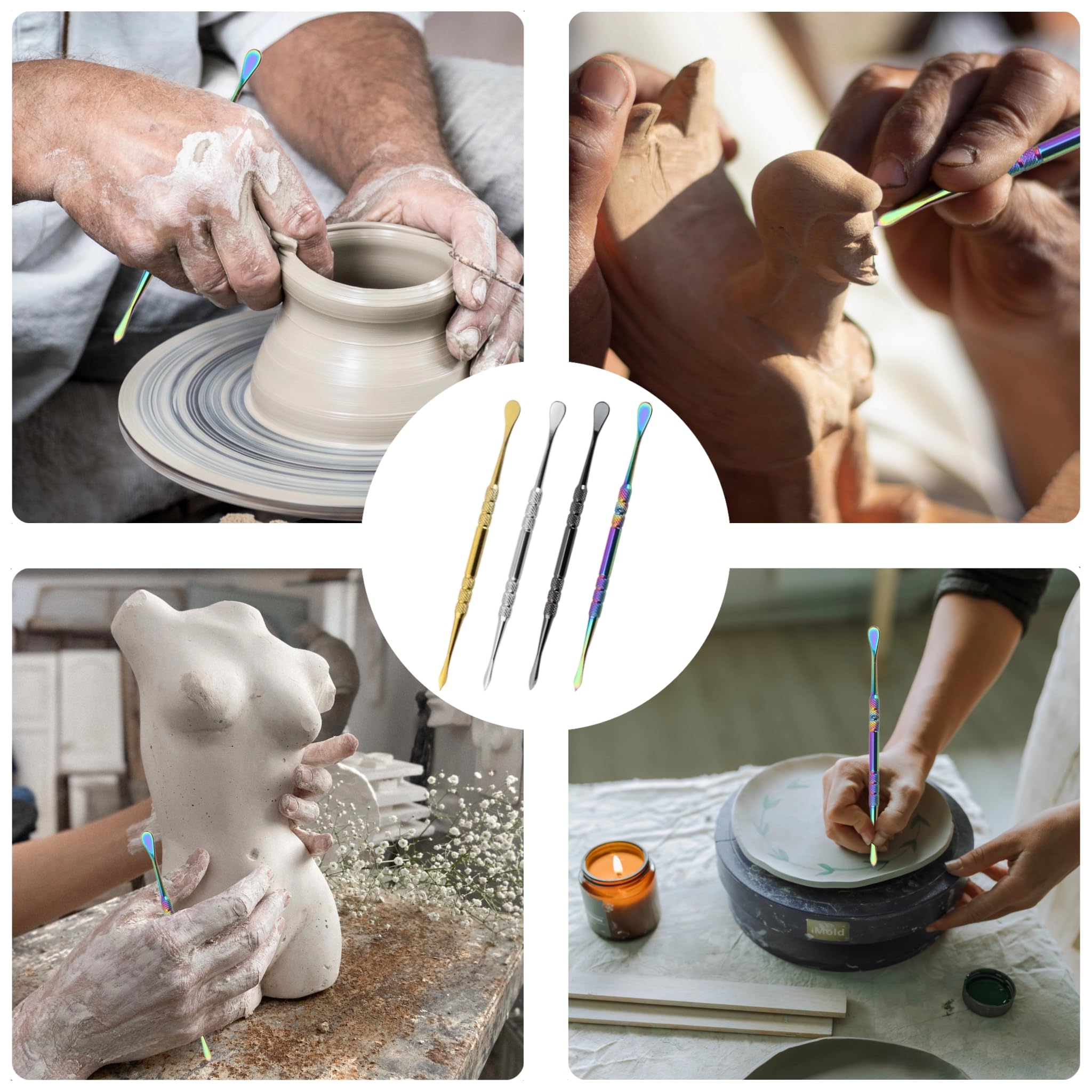 4 PCS Wax Carving Tools Set Stainless Steel Wax Tool, Sculpting Tools Wax Spoon Modeling Carving Tools Kit for Wax Clay Pottery