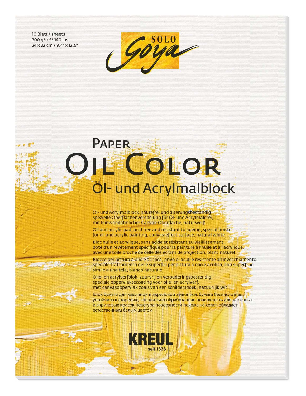 Kreul 68021 Solo Goya Paper Colour Oil and Acrylic Painting Pad Approx. 24 x 32 cm 300 g/m² 10 Sheets Acid-Free and Age-Resistant Natural White Canvas-like Surface for Oil and Acrylic Paints