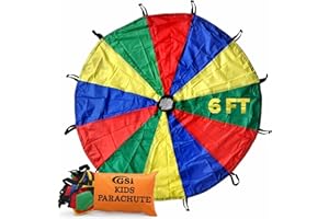 GSi Kids Play Parachute Rainbow Parachute Toy Tent Game for Kids Gymnastics Cooperative Play and Outdoor Playground Activities (6 Feet)