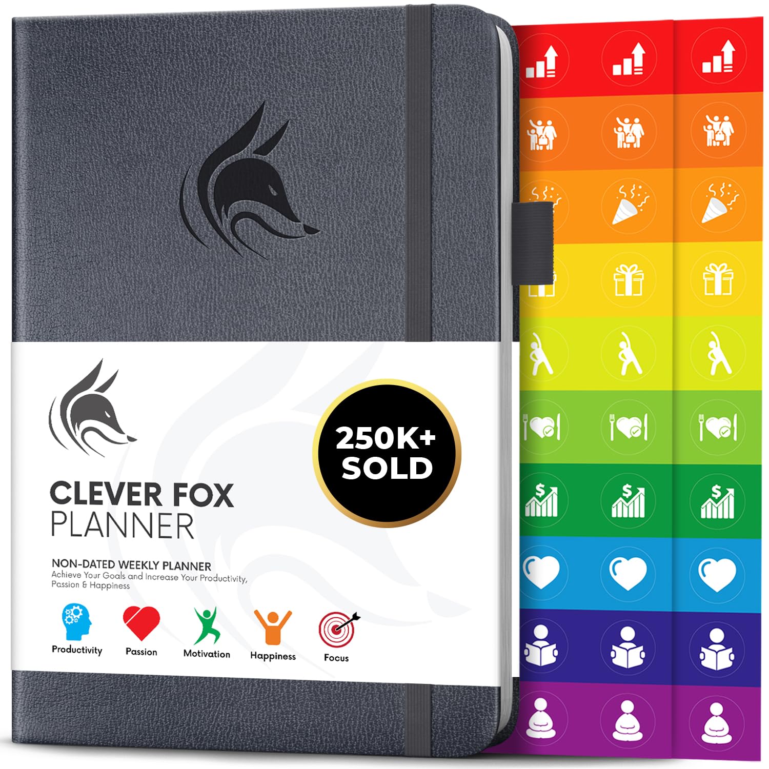 Clever Fox Planner – Undated Weekly & Monthly Organizer Journal for Productivity, Time Management & Goals – A5 (Silver Black)