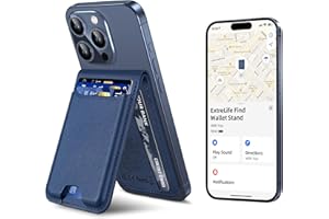 EXTRELIFE for Magsafe Wallet, Works with Apple Find My, Strongest Magnetic Wallet for iPhone 17/16/15/14/13/12 Series, Adjustable Stand, WalletTracker, 6 Cards Holder, Vegan Leather, Blue